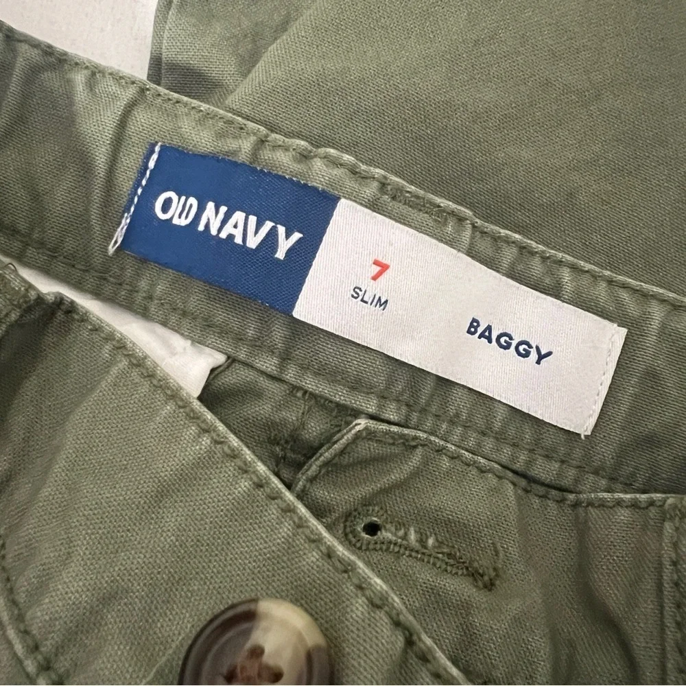 Old Navy Boys Bundle (2) Size 7 Slim Baggy Cargo Pants Beige Olive Adj Waist